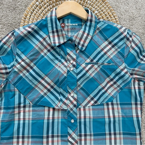 Simms Women’s Snap Button Down Shirt Longsleeve Outdoor Fishing UPF 50+ Blue M - Picture 3 of 13